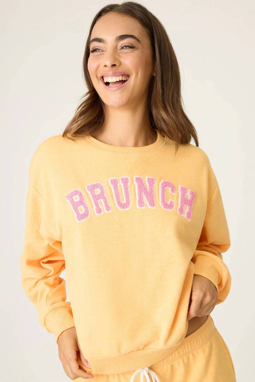NEW PJ SALVAGE mimosa me brunch crewneck sweater in orange